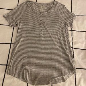 Stripped Grey and White American Eagle Tee